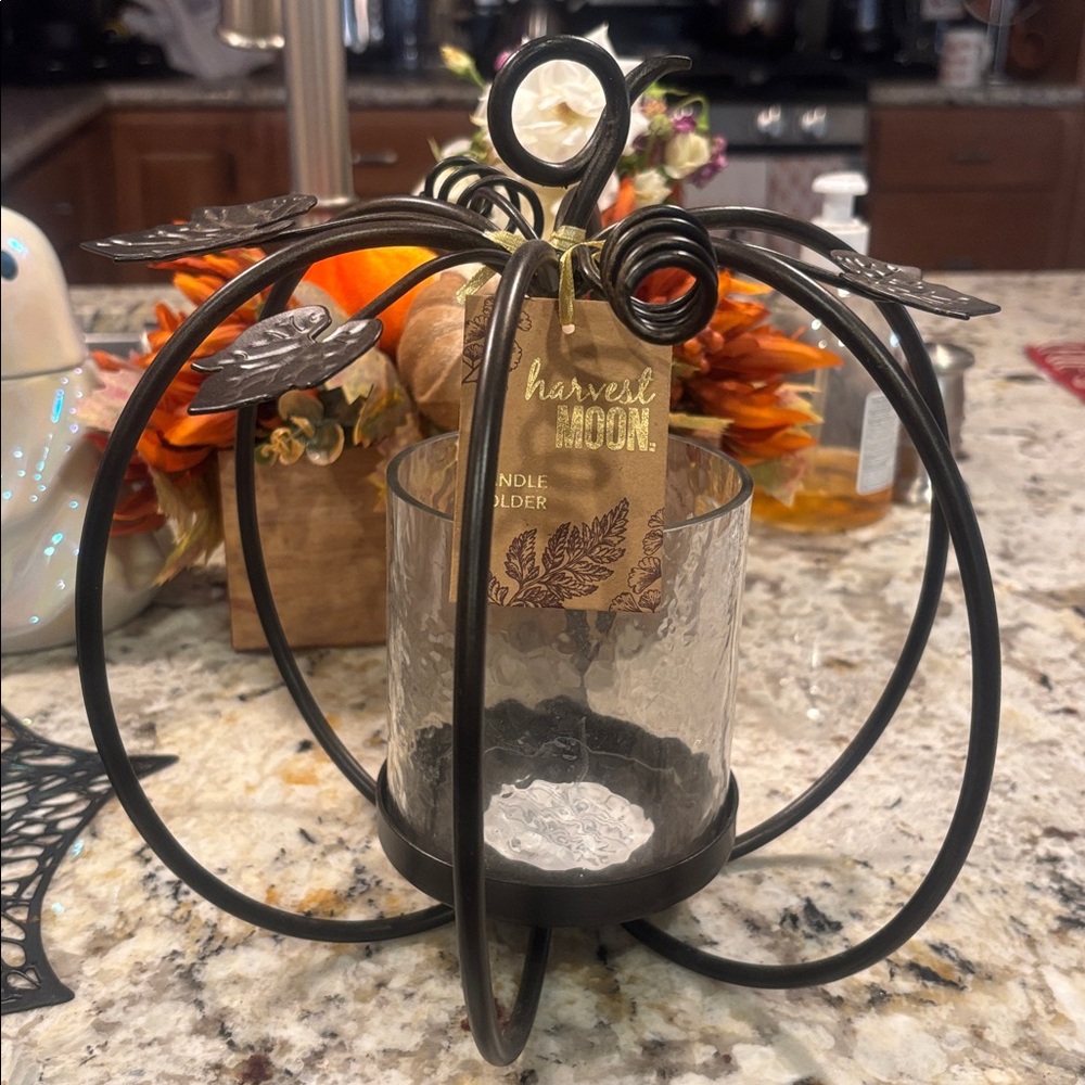 Harvest Moon Black Metal Candle Holder with Glass Insert